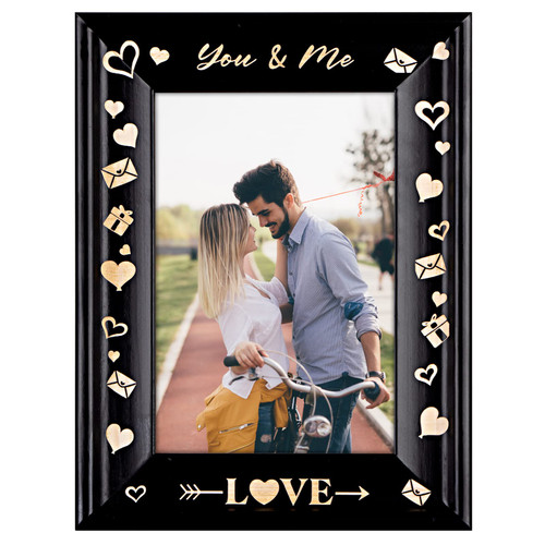 WaaHome You and Me Valentines Picture Frame, Wood Love Photo Frame, Romantic Valentines Day Anniversary Birthday Gifts for Her Him Girlfriend Boyfriend Wife Husband, Engagement Wedding Gifts for Couple