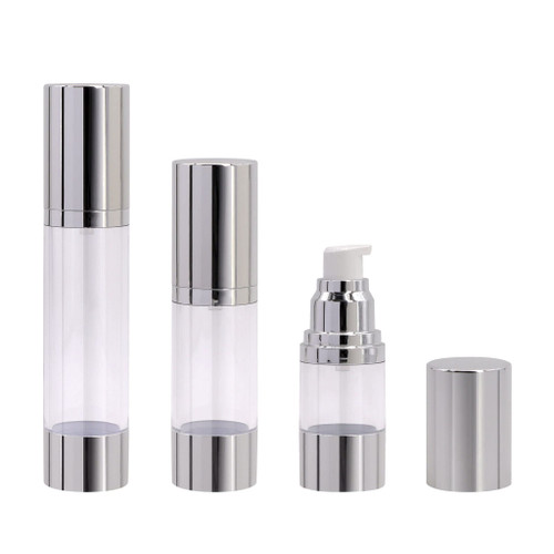Airless Pump Bottles Sets, 0.5oz /1oz /1.7oz Empty Refillable Travel Size Lotion Bottles Dispenser Cosmetic Cream Containers for Makeup Foundations and Serums (Silver)