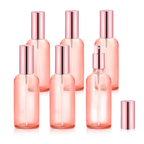Wresty 6 Packs 50ml/1.7oz Pink Glass Spray Bottle Travel Perfume Atomizer Bottle Empty Fine Mist Spray Bottle Refillable DIY Cosmetic Bottle Container For Fragrance Essential Oils Liquids