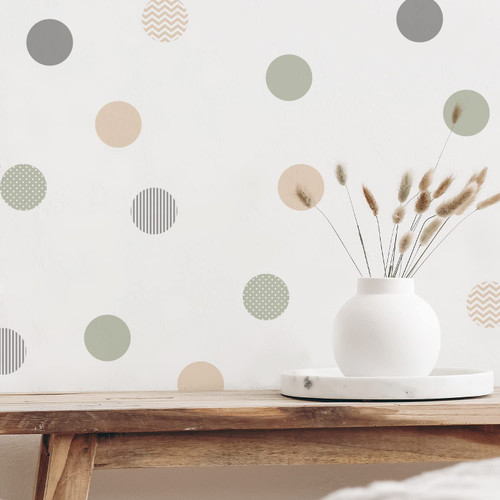 Boho Polka Dot Wall Decals 72 PCS, Boho Wall Decal Wall Sticker for Girls Room Living Room Playroom Nursery, Removable Wall Decals Kids Room Decor Vinyl Murals DIY Cute Decorations (12 Sheets)