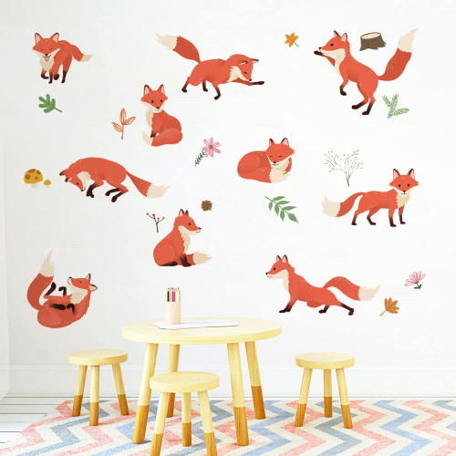 Runtoo Large Fox Wall Decals Woodland Forest Animal Wall Stickers for Nursery Kids Bedroom Classroom Wall Decor