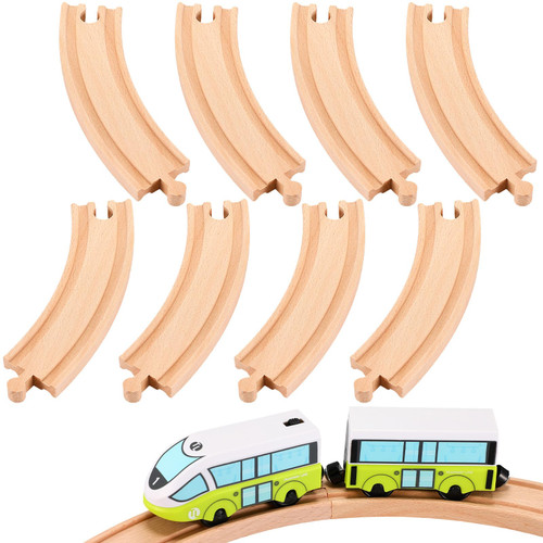Liliful Pack of 8 Wood Train Track Expansion Packs| Compatible with Most Train Tracks| 6" Train Tracks (Curved)