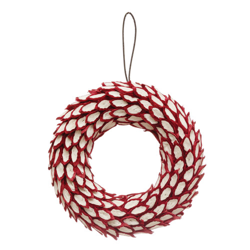 Creative Co-Op 6-3/4" Round Handmade Paper Wreath, Red & Natural Ornaments, Multi