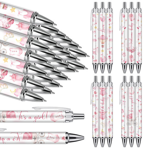 Chuangdi 24 Pcs Baby Shower Ballpoint Pens Favors Bulk Retractable Ballpoint Pen Black Ink Pens with Stylus Tip Baby Shower Gifts for Guests Prizes Office School Teacher Supply (Girl)