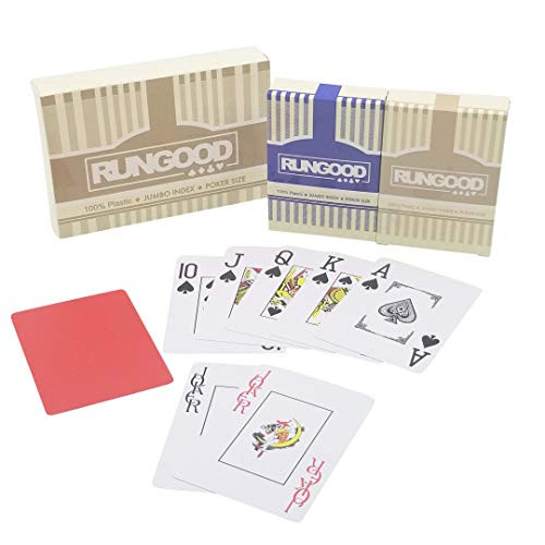 RUNGOOD Playing Cards, 100% Plastic Premium Quality, 2-Deck Set Poker Size, w/ 2 Cut Cards; Standard Jumbo Index; Professional Casino Style Playing Cards NLH PLO Poker (Poker Jumbo Index) RUNGOOD Playing Cards, 100% Plastic Premium Quality, 2-Deck Set Poker Size, w/ 2 Cut Cards; Standard Jumbo Index; Professional Casino Style Playing Cards NLH PLO Poker (Poker Jumbo Index)