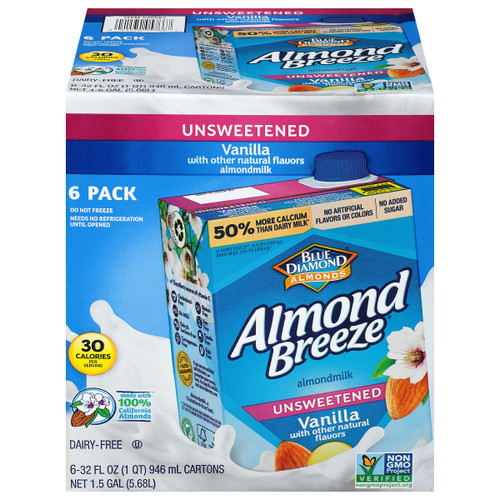 Almond Breeze Dairy Free Almondmilk, Unsweetened Vanilla, 32 Ounce (Pack of 6)