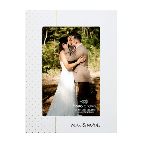 Pavilion Gift Company - Mr. & Mrs. MDF Picture Frame - Wedding Picture Frame, Anniversary Frame, Holds 4 x 6-inch Photo, 5.5 x 7.5 inches Overall in Size, White, Gold, Black, 1 Count