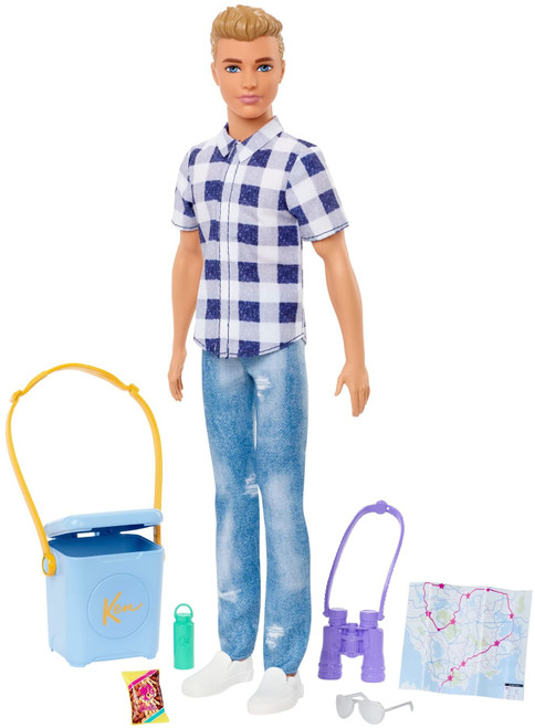 Barbie It Takes Two Doll & Accessories, Camping Set with Cooler, Map & More, Blonde Ken Doll with Blue Eyes in Plaid Shirt Barbie It Takes Two Doll & Accessories, Camping Set with Cooler, Map & More, Blonde Ken Doll with Blue Eyes in Plaid Shirt