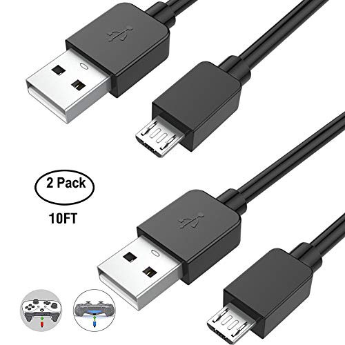 Garyway PS4 Controller Charging Cable, 2Pcs 10Ft Micro USB Charger Cable Data Sync Cord for Sony Playstation Dualshock 4, PS4 Slim/Pro Controller, Microsoft Xbox One S/X Controller
