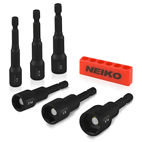 Neiko 10190A Impact Ready Magnetic Nut Driver Bit Set, 6-Piece CR-V | SAE