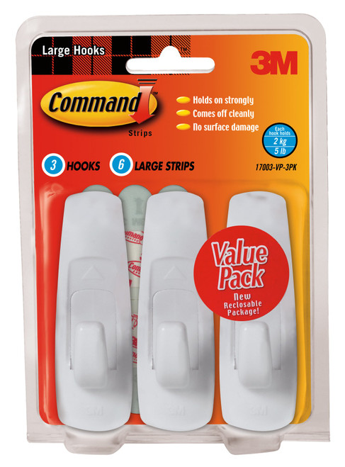 Command Strips 17003-VP-3PK Large Command Utility Hooks With Adhesive Strips 3 Count