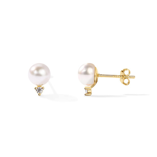 PAVOI 18K Yellow Gold Plated 925 Sterling Silver Post Cubic Zirconia | AAA+ Quality Handpicked Freshwater Cultured Stud Button Pearl Earrings