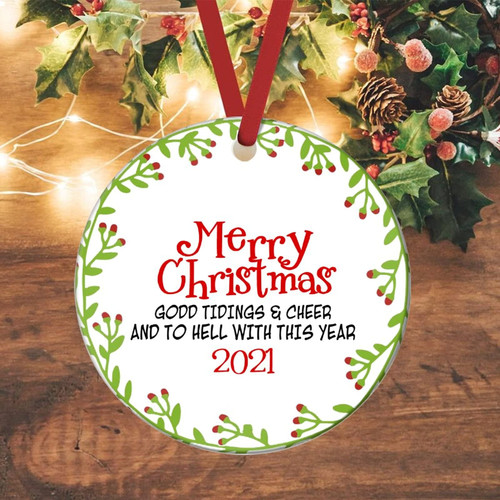 Christmas Ornament 2021 Memories Merry Christmas Ornament Customized Xmas Ornament Tree Decorations Funny Personalized Keepsake Gift Memento Round Ceramic Souvenir 3 inch