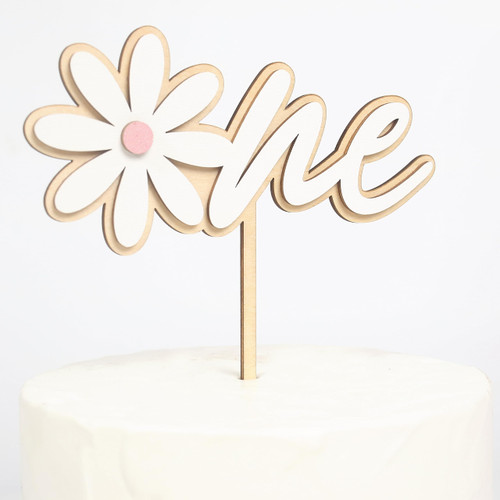 Wooden Daisy Cake Topper For 1st Birthday - Retro Groovy Daisy Birthday Party Decorations - Boho Daisy Themed Cake Topper - Wooden Daisy One Cake Topper For Baby Shower - Groovy Flower Cake Topper For First Birthday Cake Topper