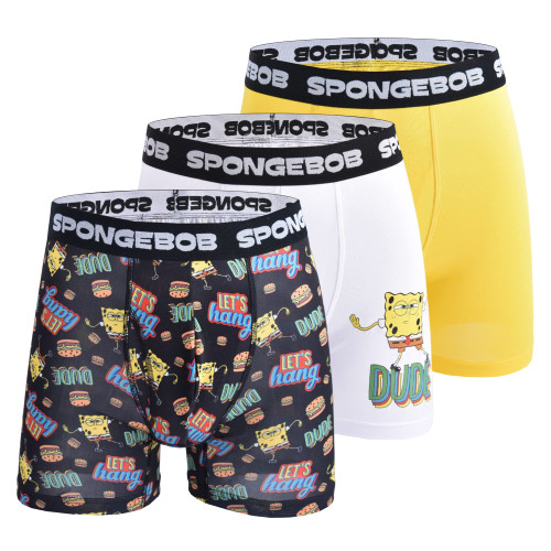 SpongeBob SquarePants Men's 3-Pack Comfort Boxer Brief, Black, Medium