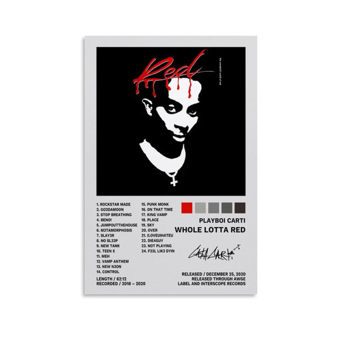 JINUS Playboi Cart Posters Albums Whole Lotta Red Poster Decorative Painting Canvas Wall Posters And Art Picture Print Modern Family Bedroom Decor Posters for Room Aesthetic 12x18inch(30x45cm)