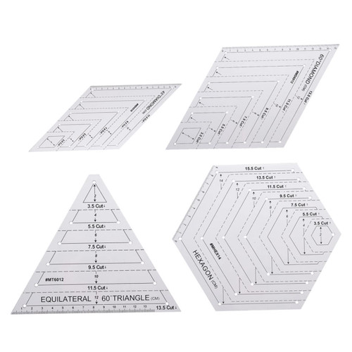 Sewing Ruler Quilting Templates Set Grids Quilting Patchwork Sewing Rulers Set Diy Drawing Supplies With 45 60 Degrees Triangle Hexagon Quilting Template 4Pcs