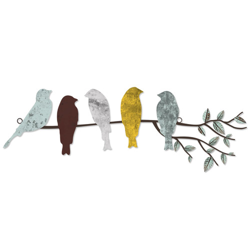 Ferraycle Metal Bird Wall Art Birds on The Branch Wall Decor Leaves with Birds Metal Sculpture Bird Silhouette Metal Ornament Branch Wall Hanging Sign for Balcony Garden Home Decor (Elegant Colors)