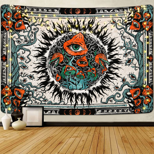 Lyacmy Mushroom/ Burning Sun Tapestries Hippie Eyes Tapestry Mandala Vines Moon Phase Tapestry Wall Hanging for Room(51.2 x 59.1 inches)