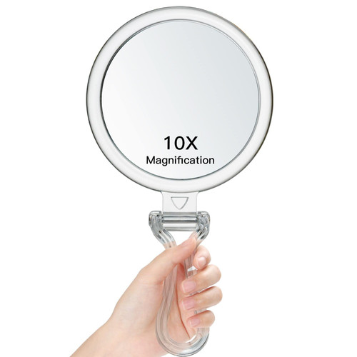 MIRORA Hand Held Mirror, Double-Sided 1X/10X Magnifying Makeup Mirror, Handheld Foldable Table and Travel Usage (Round 5inch)