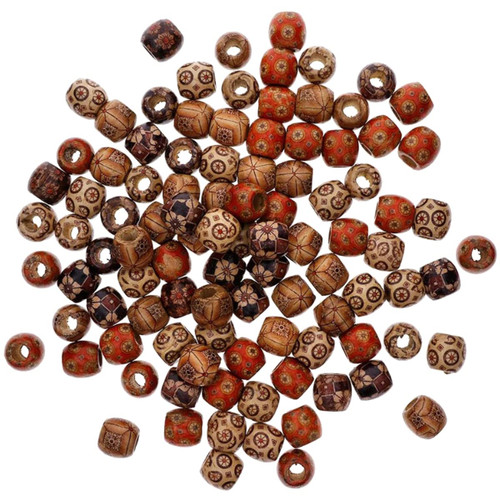 ECYC 100 Pcs 10mm Painted Wooden Beads, Round Loose Wooden Beads Big Hole African Beads for DIY Crafts Jewelry Bracelet Necklace Making