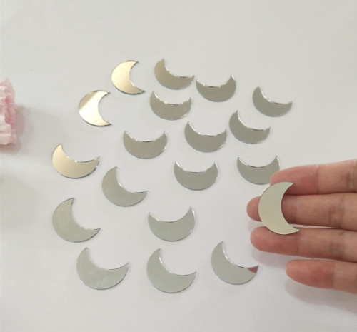 100pcs of Moon Shape Mirror Mosaic Tile ,Mini Glass Mosaic Tile , Mirror Craft Mosaic DIY Tile for Art and Craft Wall Door Home Decorations Making Supplies (Silver Mirror)