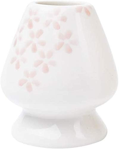 Matcha Whisk Holder Matcha Chasen Whisk Stand Ceramic Holder fit for Traditional Japanese Tea Ceremony Starter (white with flower)