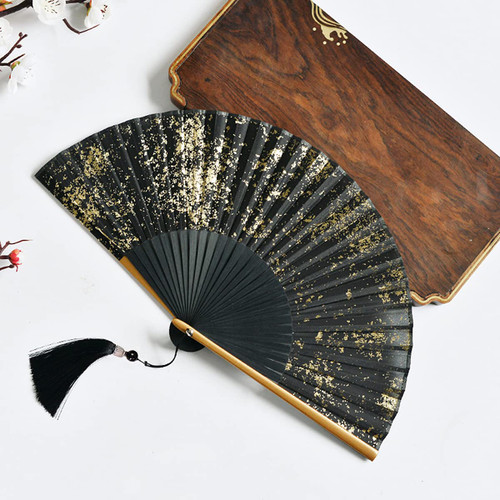 Folding fan Silk hand fans For Women, Chinese Fans Japanese Vintage Bamboo folding fan, Rave Fan with Sprinkling Gold, Small Handheld Foldable Fan for Dance, Performance, Decoration, Wedding, Party