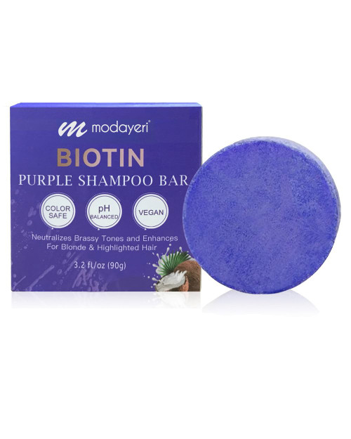 Purple Shampoo Bar with Biotin for Blonde Hair - Neutralize Brassy Tones & Strengthening Formula Solid Shampoo Bar - Blonde, Lightened & Gray Hair, Sulfate-Free & Vegan - Long-Lasting - Cruelty-Free Hair Care, 3.2 oz Purple Shampoo Bar with Biotin for Blonde Hair - Neutralize Brassy Tones & Strengthening Formula Solid Shampoo Bar - Blonde, Lightened & Gray Hair, Sulfate-Free & Vegan - Long-Lasting - Cruelty-Free Hair Care, 3.2 oz