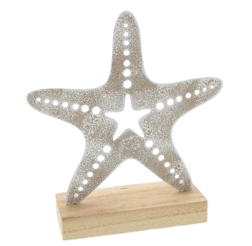 The Bridge Collection Whitewashed Metal Cutout Starfish Decor - White Starfish Figurine Stand - Table Top Beach Decor for Nautical, Coastal Decor - Wedding, Baby Shower, Party