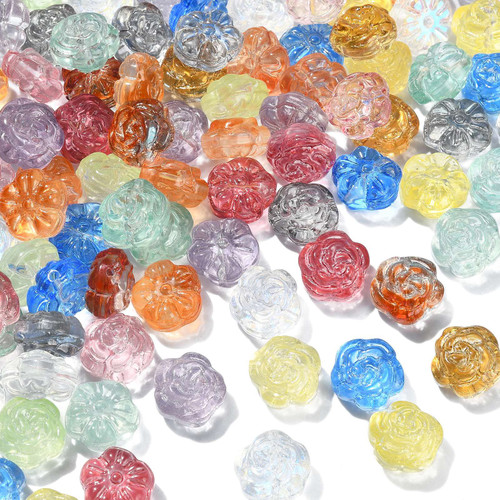 LiQunSweet 100 Pcs 12 Style Handmade Lampwork Loose Beads Spacer Rose Flower Glass Beads for Jewelry Making Bracelet Earrings Necklace DIY
