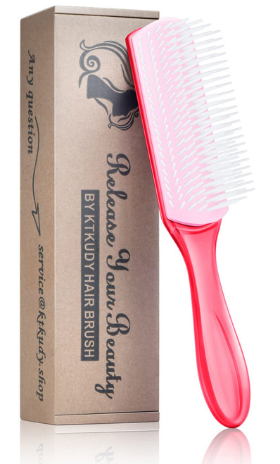 KTKUDY Styling Brush 9 Row for Defining Curls Hair Brush for Separating, Shaping Curls - Blow-Drying, Styling & Finishing Detangling Brush for Thick, Wavy, Curly or Coily Hair (Pink)