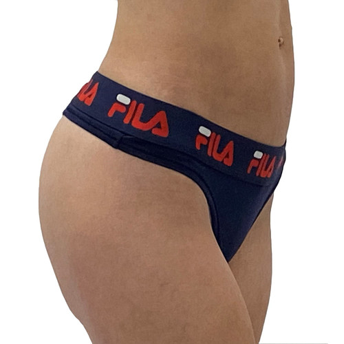 Fila Women's Classic Logo Cotton Thong Panty, Peacoat, Medium