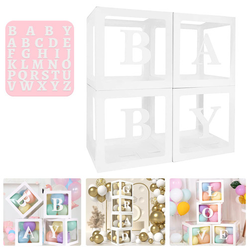 ROYUYE Baby Balloon Boxes For Baby Shower Decorations Balloon Boxes with Letters (A-Z+BABY) Balloon Box Backdrop for Baby Shower Decor, Birthday Party, Gender Reveal (4PCS) ROYUYE Baby Balloon Boxes For Baby Shower Decorations Balloon Boxes with Letters (A-Z+BABY) Balloon Box Backdrop for Baby Shower Decor, Birthday Party, Gender Reveal (4PCS)