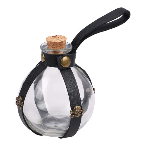 Halloween Witch and Wizard Dark Magic Cork Potion Bottle Costume Cosplay Accessory Round Decorative Glass Bottle with Cork for Halloween Adult&#x27;s Mens Props DIY Crafts (Black)