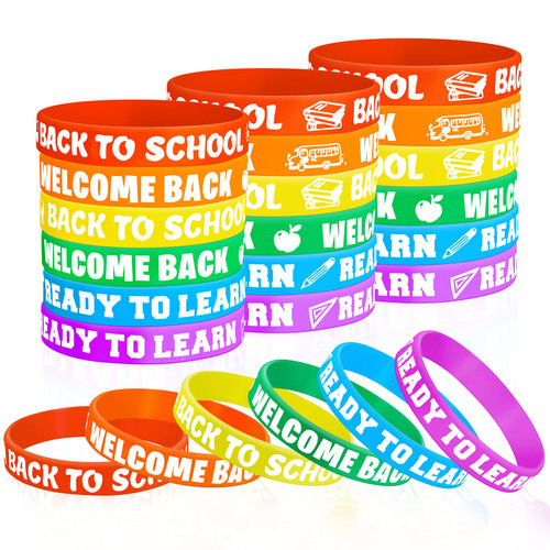 Welcome Back to School Bracelets Silicone Wristbands Rubber First Day of School Favors Rewards School Opens Prize for Students Teens Semester Begins School Party Supplies Decorations (60)