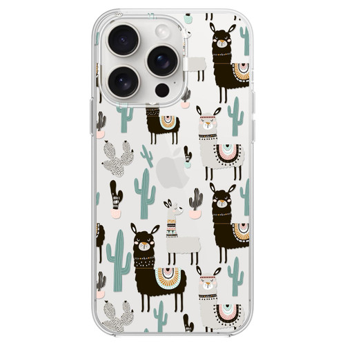 Blingy's for iPhone 15 Pro Max Case, Cute Llama Style with Cactus Pattern Fun Alpaca Animal Design Transparent Soft TPU Protective Clear Case Compatible for iPhone 15 Pro Max 6.7 inch (Black Alpacas)