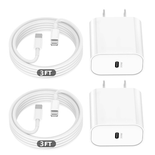 iPhone Fast Charger,Cabepow [Apple MFi Certified] 2 Pack 20W PD USB C Wall Fast Charger Adapter with 2 Pack 3FT Type C to Lightning Cable Compatible with iPhone 14 13 12 11 Pro Max,iPad