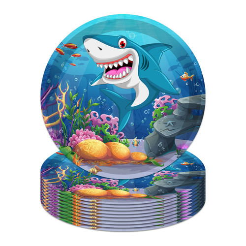 30PCS Shark Paper Plates Shark Birthday Party Supplies Disposable Shark Plates Paper Food Trays Under the Sea Party Tableware Ocean Shark Baby Shower Party Decorations Chip Salad Bread Plates (9 Inch)
