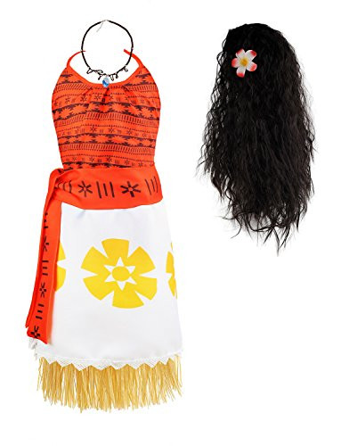 Padete Princess Moan Adventure Costume Two-Piece Girl Party Dress (5-6, 01+Wig)
