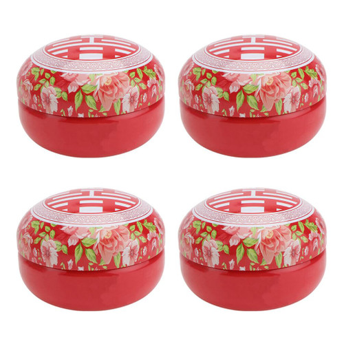 ifundom 4pcs Chinese Candy Box Mini Gift Box Macaron Container Chinese Candy Boxes Metal Tin Box Chinese Wedding Favor Box Tinplate Cookie Box Candy Tins Empty Tin Box with Lid Round Tin
