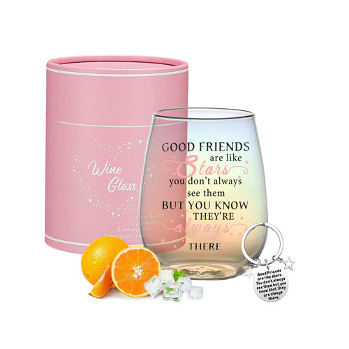 Friendship Gifts for women Wine Glasses Drinking Personalised Birthday Gifts for friend girl Men Special Friend Gifts for girlfriend Sister Leaving Best Friend for colleague Stemless Wine Glass