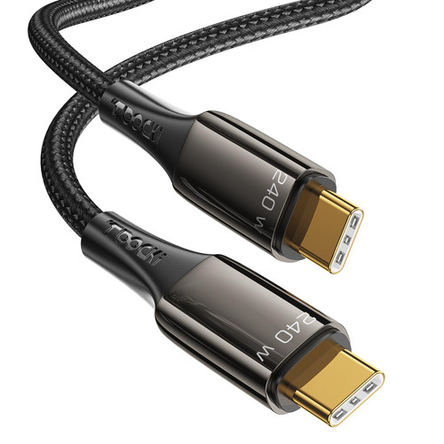 toocki 240W USB C to USB C Cable, Type C to Type C Cable Fast Charging Cable 480Mbps Zinc Alloy Nylon Braided Type C Cable for Samsung Galaxy iPad MacBook(6.6FT,Glossy Black)