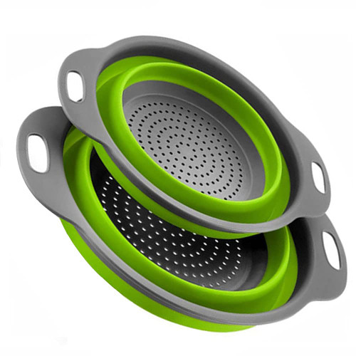 Alnicov 2PCSs Collapsible Colander,Silicone Vegetable/Fruit Flexible Strainer,Folding Strainer for Kitchen Green