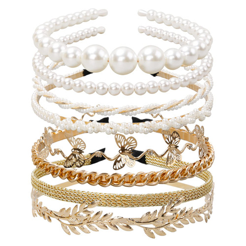 WOVOWOVO Pearl Headbands for Women 8 Pack, White Faux Pearls Hairband Gold Metal Headband Butterfly Flower Hairbands, Bridal Hair Hoop Party Wedding Hair Accessories for Girls WOVOWOVO Pearl Headbands for Women 8 Pack, White Faux Pearls Hairband Gold Metal Headband Butterfly Flower Hairbands, Bridal Hair Hoop Party Wedding Hair Accessories for Girls