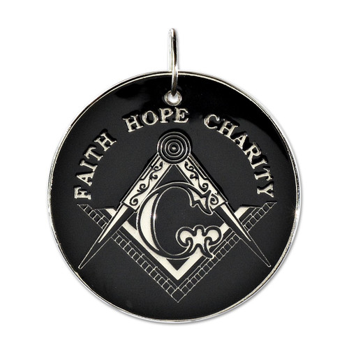 Faith Hope Charity Square & Compass Masonic Ornament - [Black][2 1/2'' Diameter]
