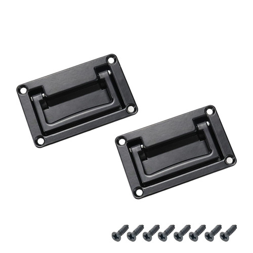 Tsnamay 2Pcs Black Recessed Pull Handle,Zinc Alloy Flush Lift Recessed Door Handle,Heavy Duty Handle for Toolbox Chest Case 3.74"x2.36"/95x60mm