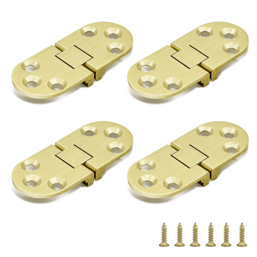 4 Pcs Brass Butler Tray Hinge Round Edge, 180 Degree Folding Flip Top Hinge Ellipse Table Clamshell Hinge for Folding Furniture Sewing Machine with Screws
