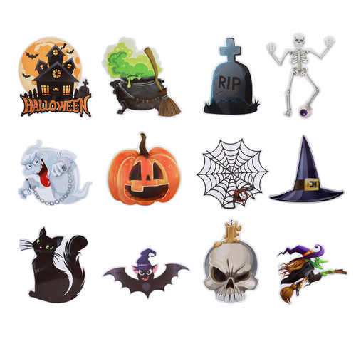 12pcs Halloween Magnetic Stickers, Large Halloween Magnetic Decorations Witch Hat Spider Web Ghost Tombstone Pumpkin Bats Halloween Fridge Magnets for Refrigerator Garage Door Car