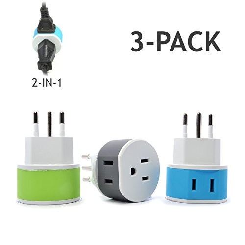 OREI Brazil Travel Plug Adapter - 2 USA Inputs - 3 Pack - Type N (US-11C) - Does Not Convert Voltage